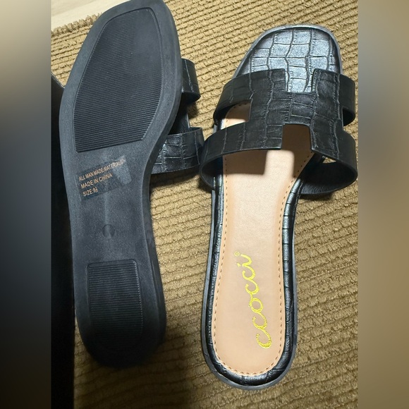 NEW Ccocci Croc Embossed Vegan Leather H Band Slide Slip On Comfy Sandals Shoes - Picture 12 of 15